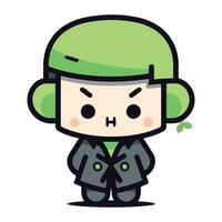 Cute Army Boy Cartoon Mascot Character Vector Illustration.