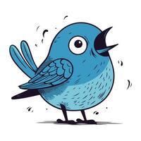 Vector illustration of a cute cartoon blue bird. Isolated on white background.