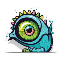 Cute cartoon monster with green eyes. Vector illustration isolated on white background.