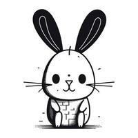 Cute cartoon bunny. Vector illustration. Black and white style.