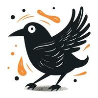 Crow with wings on a white background. Vector illustration in flat style.