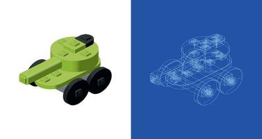 Concept with tank in isometric style for printing and decoration. Vector illustration.