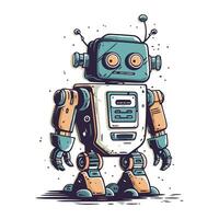 retro robot. mano dibujado vector ilustración. aislado en blanco antecedentes.