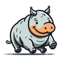 Cute cartoon hippo. Vector illustration isolated on white background.