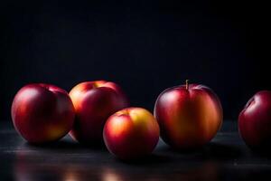 Take a close look at nectarines in a photography studio with a black background AI Generated photo