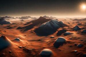 A beautiful sight of the ice caps at the poles of Mars glimmering in the sunlight on Mars photo