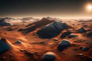 A beautiful sight of the ice caps at the poles of Mars glimmering in the sunlight on Mars AI Generated photo