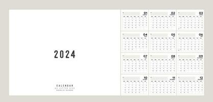 2024 Calendar planner Minimalist Style. Classic minimal calendar 2024 planner design for printing template set of 12 pages desk calendar. vector illustration
