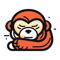 Cute monkey sleeping on the pillow. Vector illustration in cartoon style.