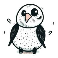 linda dibujos animados pingüino con pregunta marca. mano dibujado vector ilustración.