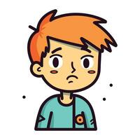 Cute boy with sad facial expression. Vector illustration in cartoon style.