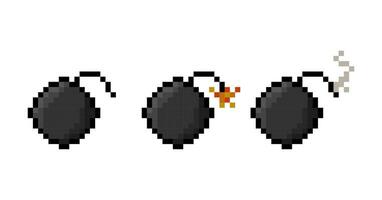 Pixel art style bomb symbol set. Bomb icons for game assets vector