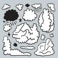 Clouds Doodle Vector Set on white background.