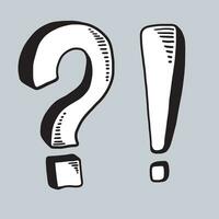 handdrawn question and exclamation marks isolated on gray background. vector