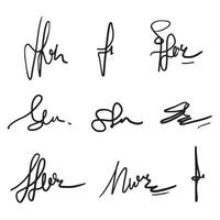 Hand-drawn signatures,set fictitious contract signatures business autograph illustration. vector