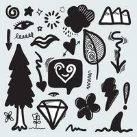 Hand drawn doodle design elements. cloud, Arrow, heart, leaves, star,tree and other vector