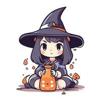 Illustration of a Cute Little Girl Wearing a Witch Costume vector