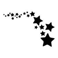 negro silueta de un cinco puntas estrella en un blanco antecedentes. siluetas de dispersado estrellas, adecuado para prima diseños y reflejar lujo vector