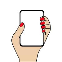 hand drawing of a woman holding a smartphone modern design elements vector illustration.