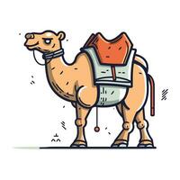 Vector illustration of camel with saddle. Cute hand drawn camel.