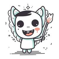 Cute kawaii unicorn with arrow and wings. Vector illustration.