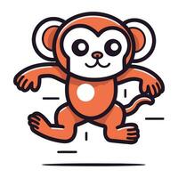 Cute cartoon monkey running on a white background. Vector illustration.