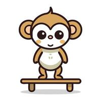 Cute monkey on skateboard. Cartoon character. Flat design. Vector illustration