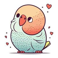 Cute cartoon parrot with hearts. Vector illustration in a flat style.