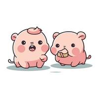 Vector illustration of two cute cartoon pig characters isolated on white background.