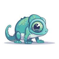 Cute cartoon blue chameleon isolated on white background. Vector illustration.