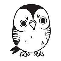 Vector illustration of cute owl isolated on white background. Black and white owl.