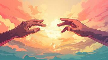 two hand with sky background illustration photo