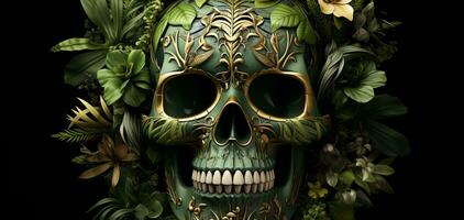 3d skull with plant background photo