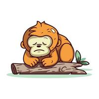 Sleeping orangutan on a log. Vector illustration.