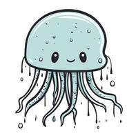 Cute cartoon jellyfish. Vector illustration isolated on white background.