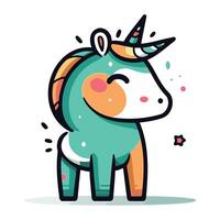 Cute cartoon unicorn. Vector illustration. Isolated on white background.