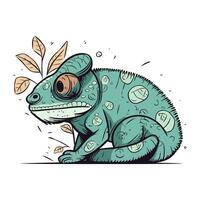 linda dibujos animados camaleón con verde ojos. vector ilustración.