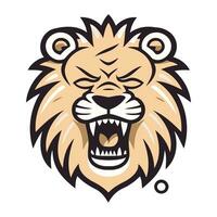 Angry lion head mascot isolated on white background. Vector illustration.