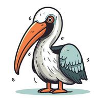 Cartoon pelican. Vector illustration. Isolated on white background.