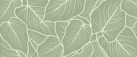 Abstract foliage line art vector background. Leaf wallpaper of tropical leaves, leaf branch, plants in hand drawn pattern. Botanical jungle illustrated for banner, prints, decoration, fabric.