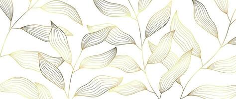 Botanical leaf line art wallpaper background vector. Luxury natural hand drawn foliage pattern design in minimalist linear contour simple style. Design for fabric, print, cover, banner, invitation. vector