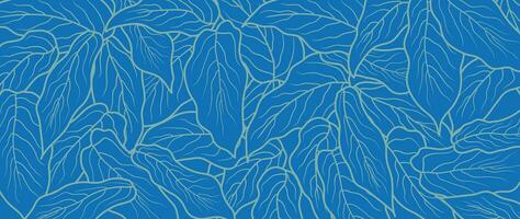 Abstract foliage line art vector background. Leaf wallpaper of tropical leaves, leaf branch, plants in hand drawn pattern. Botanical jungle illustrated for banner, prints, decoration, fabric.