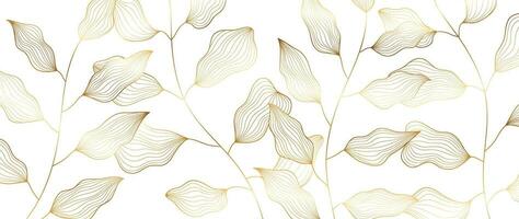 Botanical leaf line art wallpaper background vector. Luxury natural hand drawn foliage pattern design in minimalist linear contour simple style. Design for fabric, print, cover, banner, invitation. vector