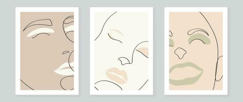 Surreal faces abstract art background vector. Portrait abstract face one line drawing with modern continuous line art and abstract geometric art style. Good for poster, wall art, print, cover design. vector