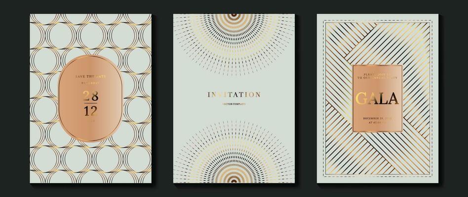 Luxury invitation card background vector. Golden curve elegant, gold lines gradient on light color background. Premium design illustration for gala card, grand opening, party invitation, wedding.