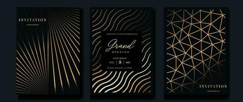 Luxury invitation card background vector. Golden curve elegant, gold line gradient on dark color background. Premium design illustration for gala card, grand opening, party invitation, wedding. vector