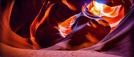 Antelope Canyon eroded sandstone curves create vibrant multi colored patterns generated by AI photo