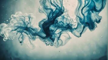 Blue Color Photo of ink in air splash acrilyc paint mixing liquid dye. AI-Generated