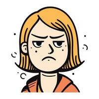 Sad woman with acne on face. Vector illustration in cartoon style.