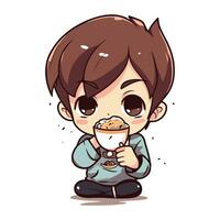 Illustration of a Cute Little Boy Eating a Cup of Coffee vector